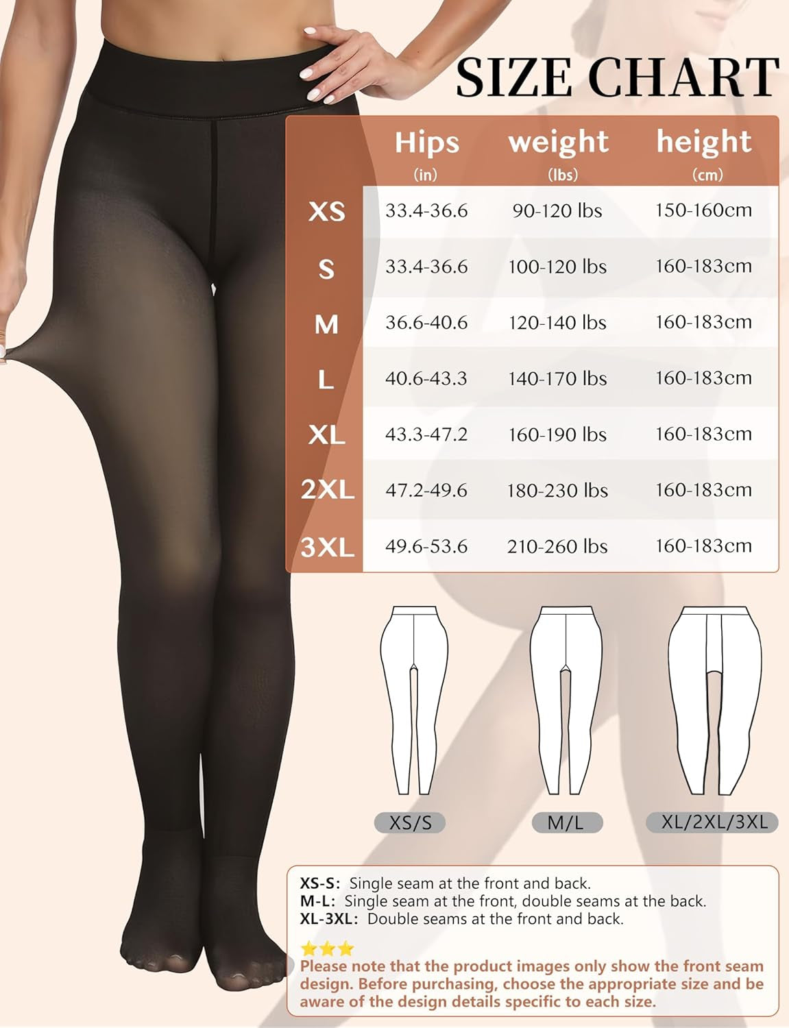 Fleece Lined Tights for Women- High Waist Fake Sheer Translucent Thermal Leggings Thick Warm Pantyhose for Winter
