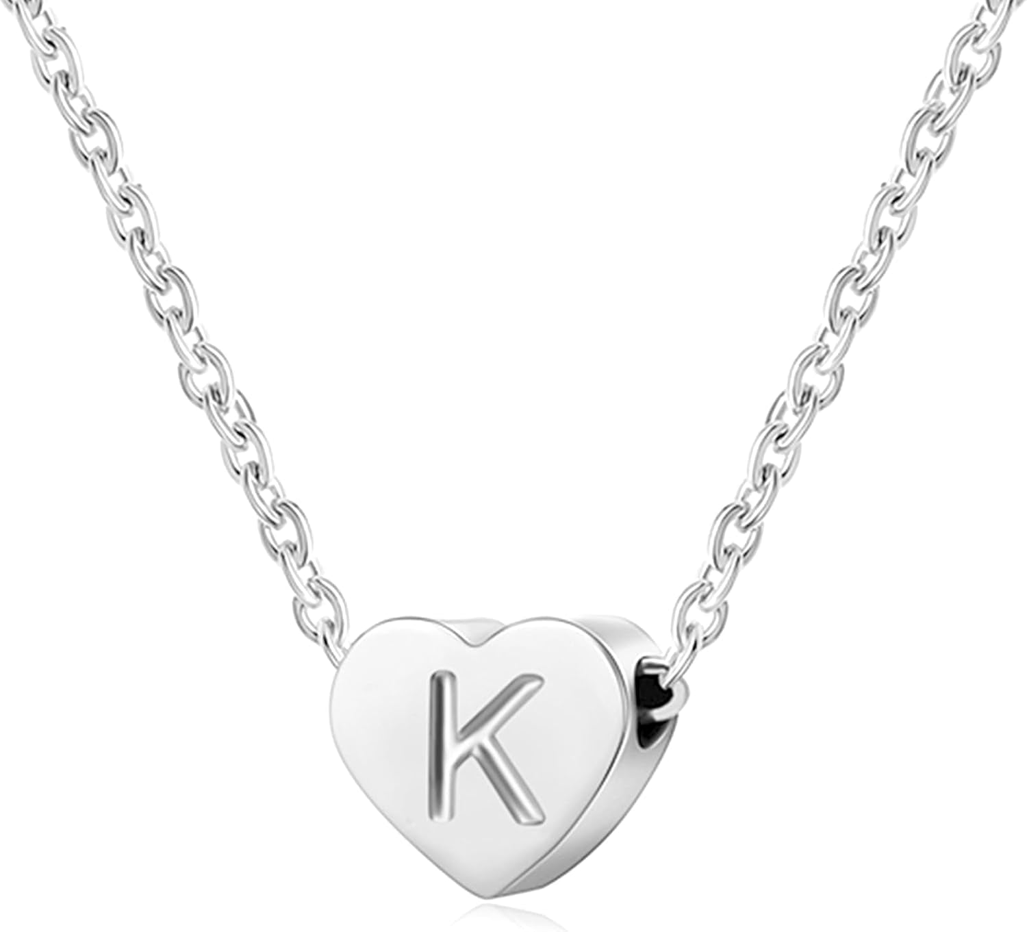 Silver Necklaces for Women Heart Initial Letter A-Z Pendant Necklace Personalized Tiny Capital Alphabet Choker Chain Birthday Jewellery Gifts for Girls Girlfriend Wife Lady