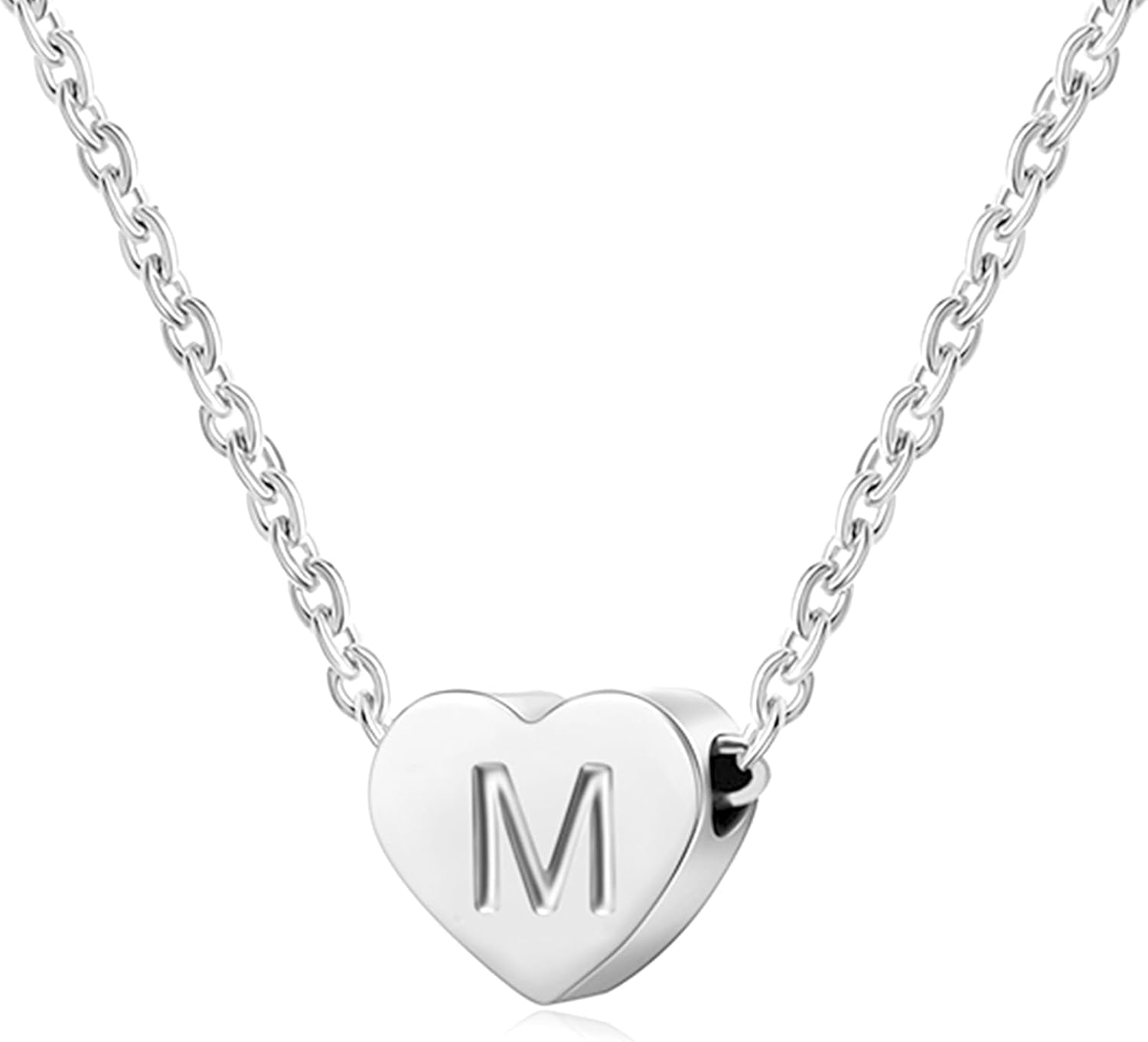 Silver Necklaces for Women Heart Initial Letter A-Z Pendant Necklace Personalized Tiny Capital Alphabet Choker Chain Birthday Jewellery Gifts for Girls Girlfriend Wife Lady