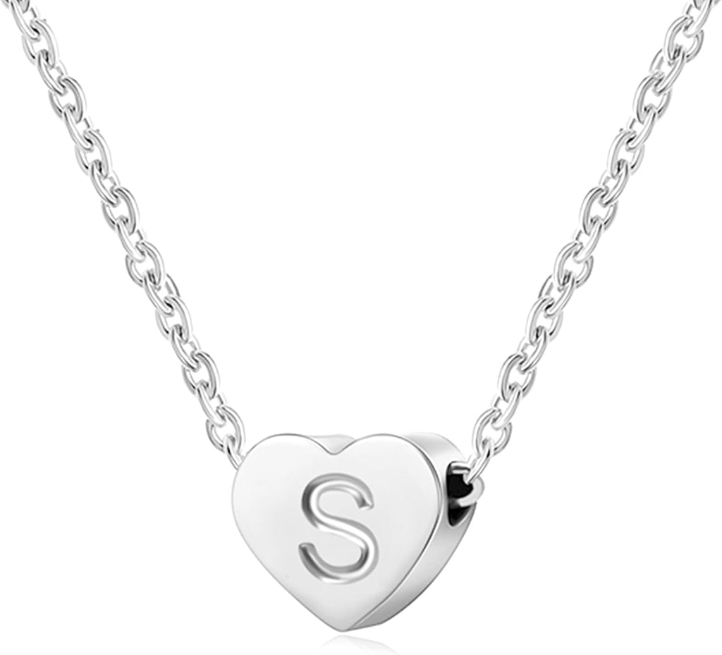 Silver Necklaces for Women Heart Initial Letter A-Z Pendant Necklace Personalized Tiny Capital Alphabet Choker Chain Birthday Jewellery Gifts for Girls Girlfriend Wife Lady