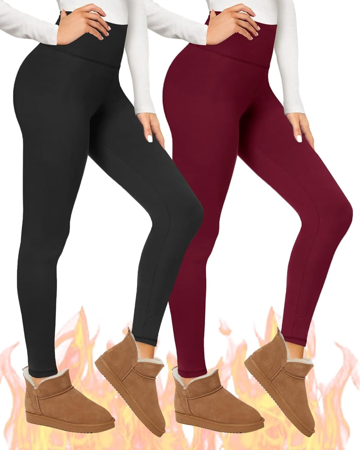 2 Pack Thermal Leggings Women UK Fleece Lined Pants High Waisted for Gym Yoga in Winter