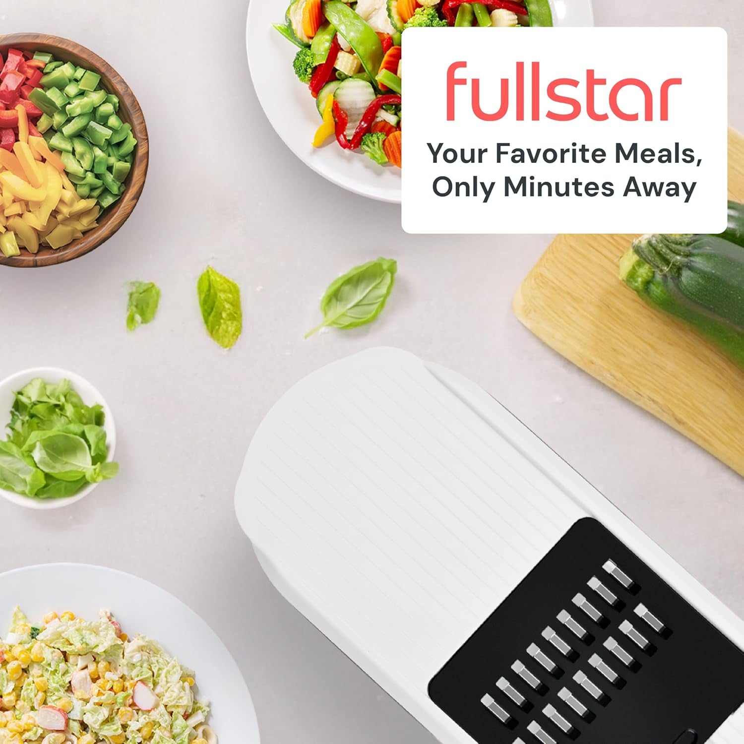 Vegetable Chopper & Mandoline Slicer - Julienne Cutter Dicer Grater for Food Veg Onion Cucumber Tomato Salad Potato Cheese - Kitchen Gadgets & Accessories (Compact 6-In-1, White)