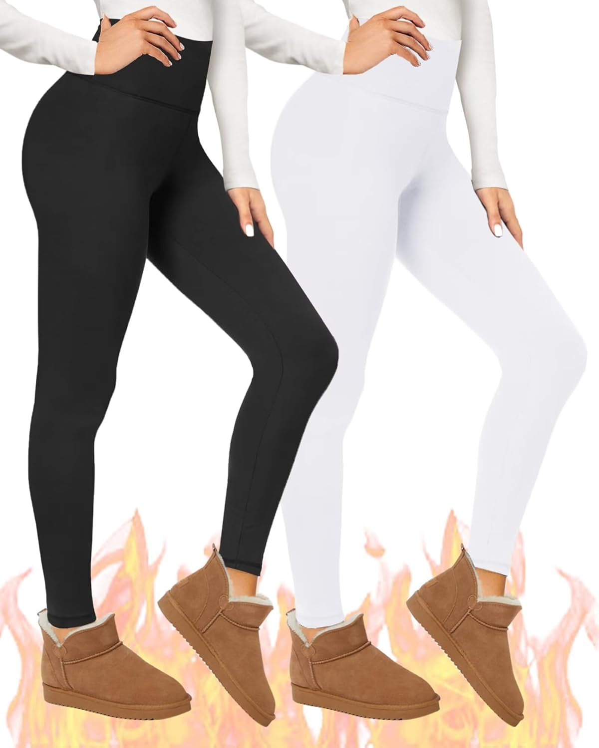 2 Pack Thermal Leggings Women UK Fleece Lined Pants High Waisted for Gym Yoga in Winter