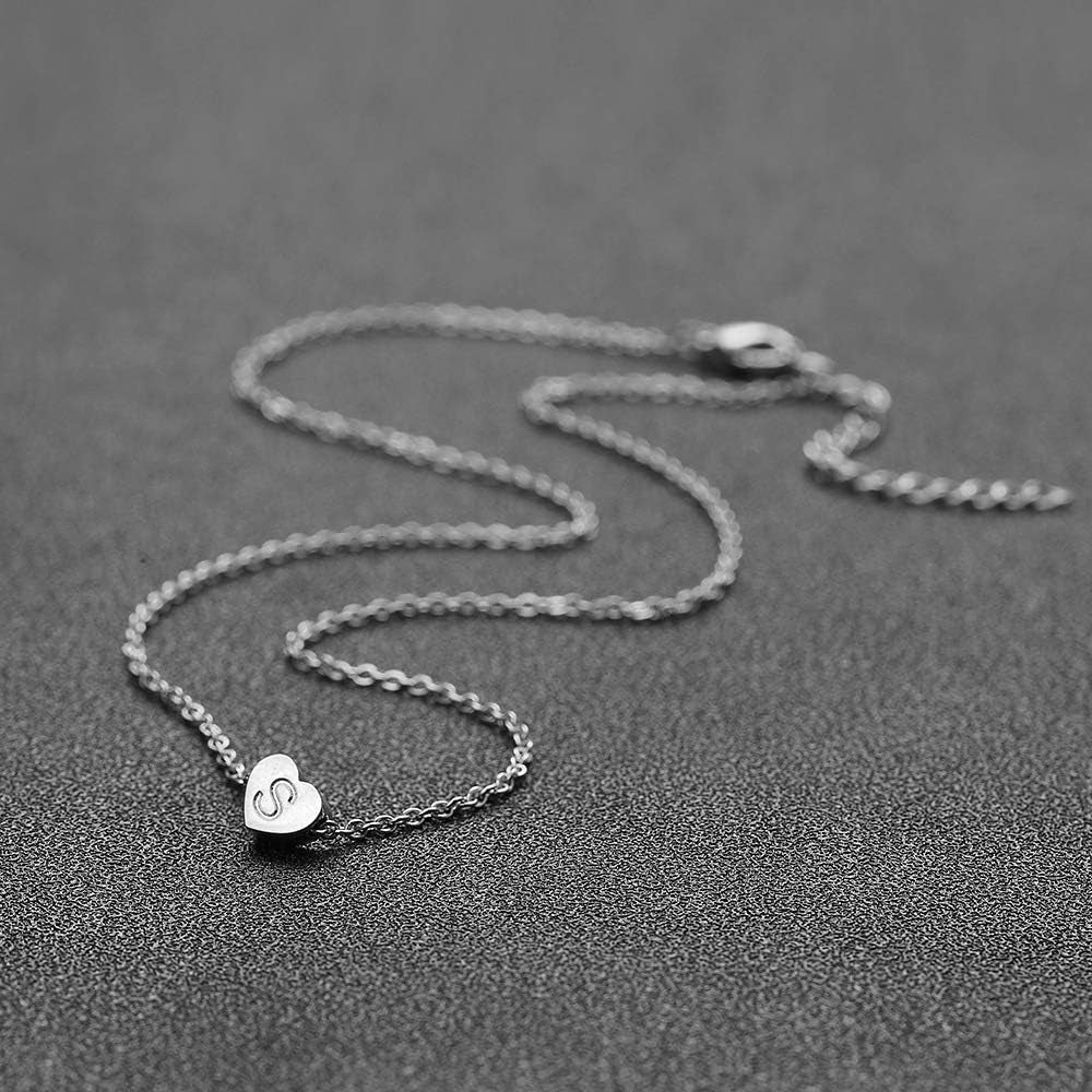 Silver Necklaces for Women Heart Initial Letter A-Z Pendant Necklace Personalized Tiny Capital Alphabet Choker Chain Birthday Jewellery Gifts for Girls Girlfriend Wife Lady