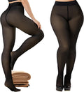 Fleece Lined Tights for Women- High Waist Fake Sheer Translucent Thermal Leggings Thick Warm Pantyhose for Winter