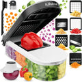 Vegetable Chopper & Mandoline Slicer - Julienne Cutter Dicer Grater for Food Veg Onion Cucumber Tomato Salad Potato Cheese - Kitchen Gadgets & Accessories (Compact 6-In-1, White)