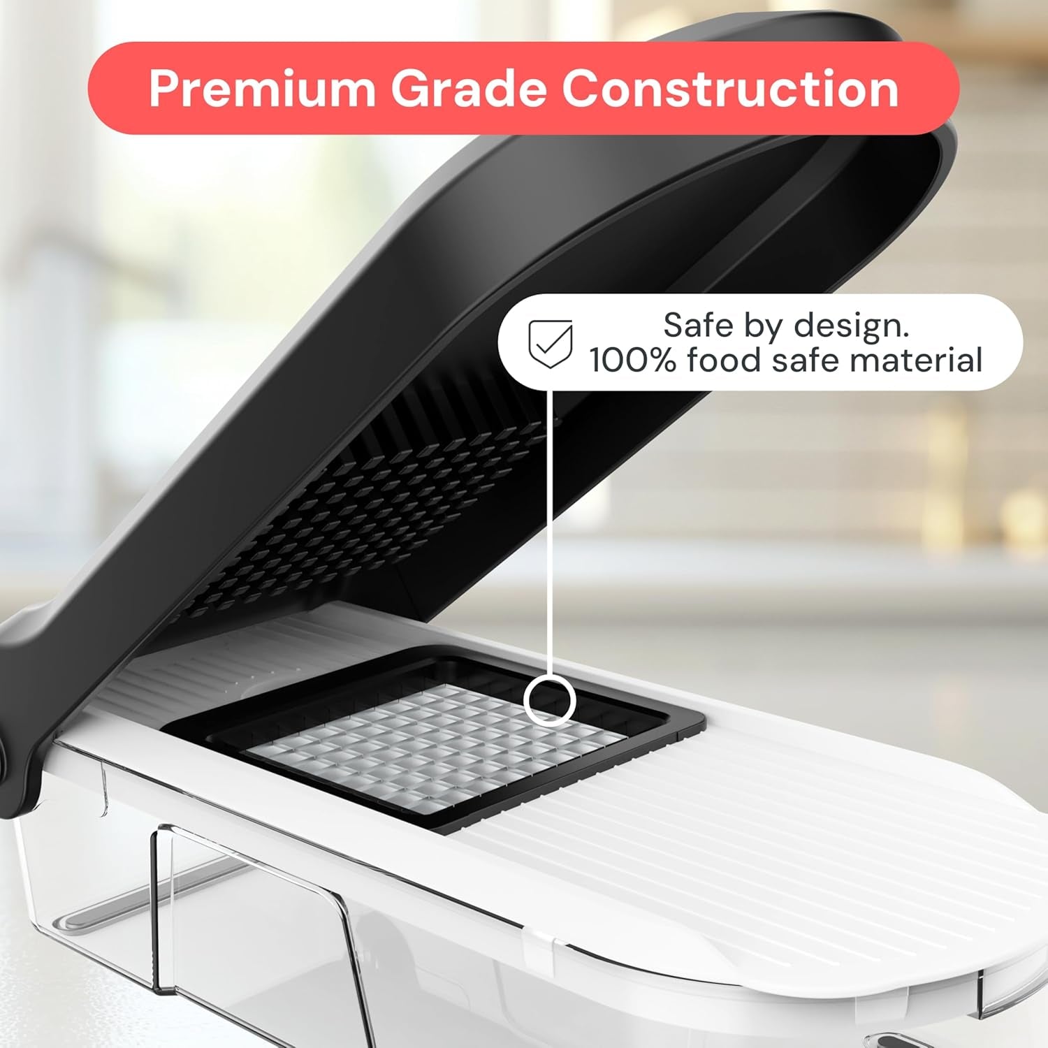 Vegetable Chopper & Mandoline Slicer - Julienne Cutter Dicer Grater for Food Veg Onion Cucumber Tomato Salad Potato Cheese - Kitchen Gadgets & Accessories (Compact 6-In-1, White)