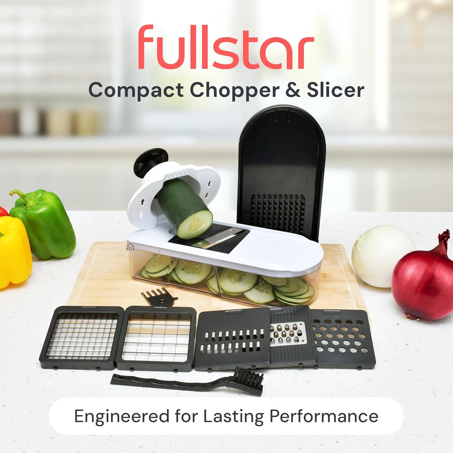 Vegetable Chopper & Mandoline Slicer - Julienne Cutter Dicer Grater for Food Veg Onion Cucumber Tomato Salad Potato Cheese - Kitchen Gadgets & Accessories (Compact 6-In-1, White)