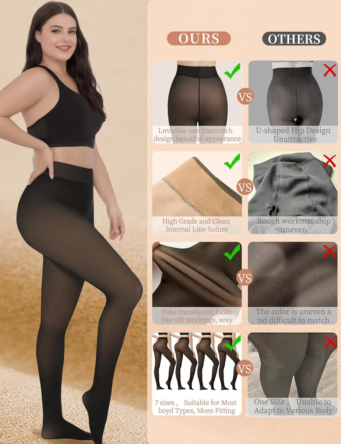 Fleece Lined Tights for Women- High Waist Fake Sheer Translucent Thermal Leggings Thick Warm Pantyhose for Winter