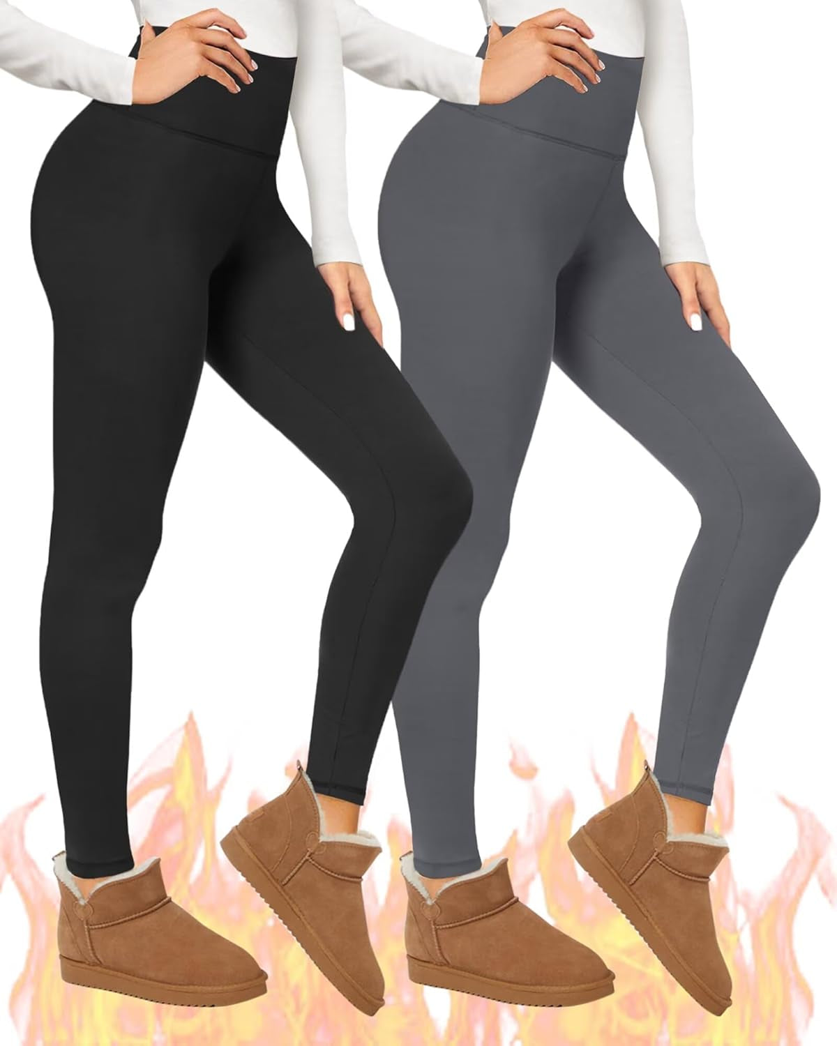 2 Pack Thermal Leggings Women UK Fleece Lined Pants High Waisted for Gym Yoga in Winter