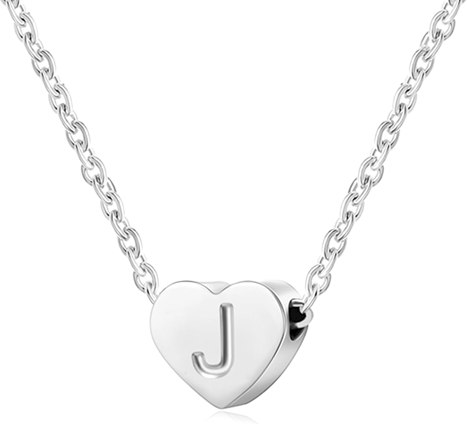 Silver Necklaces for Women Heart Initial Letter A-Z Pendant Necklace Personalized Tiny Capital Alphabet Choker Chain Birthday Jewellery Gifts for Girls Girlfriend Wife Lady