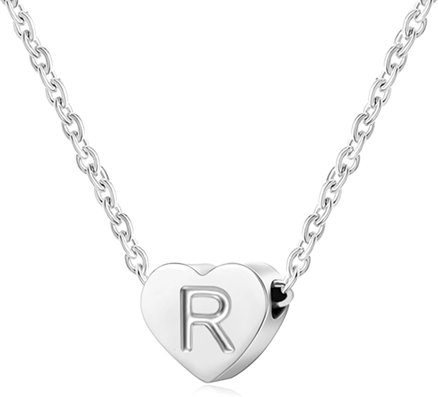 Silver Necklaces for Women Heart Initial Letter A-Z Pendant Necklace Personalized Tiny Capital Alphabet Choker Chain Birthday Jewellery Gifts for Girls Girlfriend Wife Lady