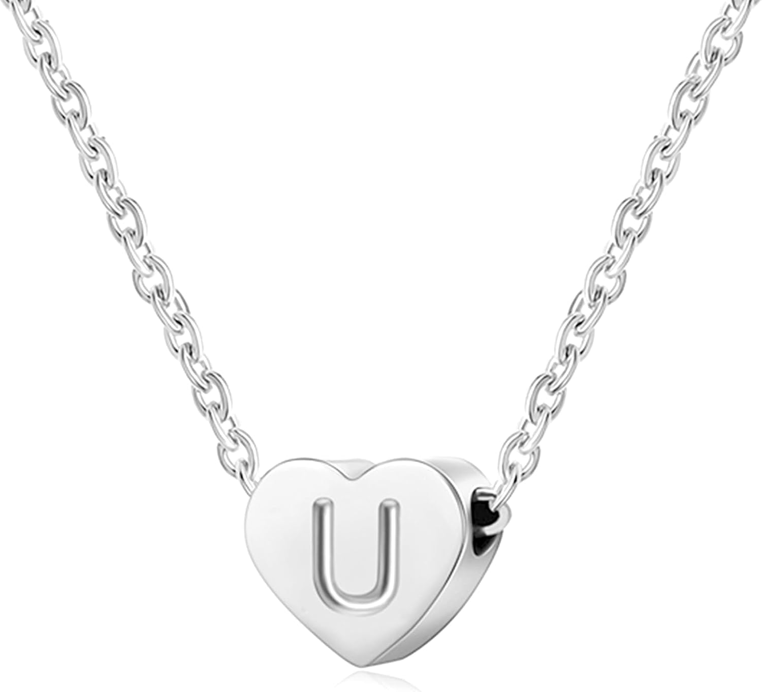 Silver Necklaces for Women Heart Initial Letter A-Z Pendant Necklace Personalized Tiny Capital Alphabet Choker Chain Birthday Jewellery Gifts for Girls Girlfriend Wife Lady