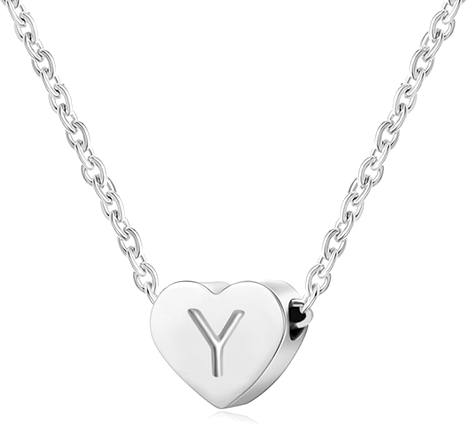 Silver Necklaces for Women Heart Initial Letter A-Z Pendant Necklace Personalized Tiny Capital Alphabet Choker Chain Birthday Jewellery Gifts for Girls Girlfriend Wife Lady