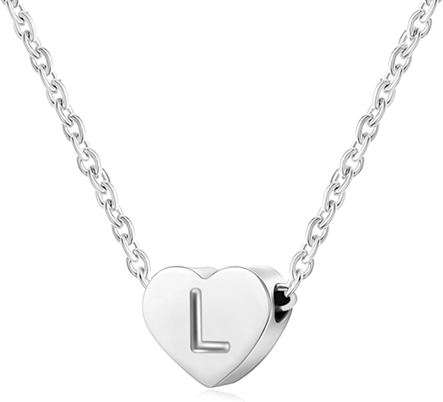 Silver Necklaces for Women Heart Initial Letter A-Z Pendant Necklace Personalized Tiny Capital Alphabet Choker Chain Birthday Jewellery Gifts for Girls Girlfriend Wife Lady