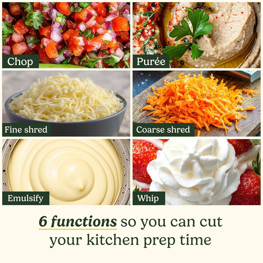 Flexprep® 1.1L Food Processor | All-In-One: Chop, Shred, Purée, Whip | Stainless Steel Blade, Reversible Shredding Disc & Whipping Blade | Bladelock™ System | One-Touch Operation and Pulse