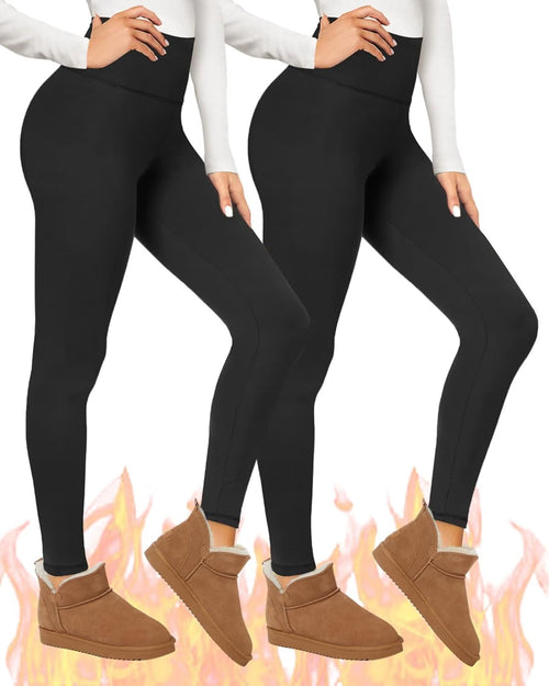 2 Pack Thermal Leggings Women UK Fleece Lined Pants High Waisted for Gym Yoga in Winter