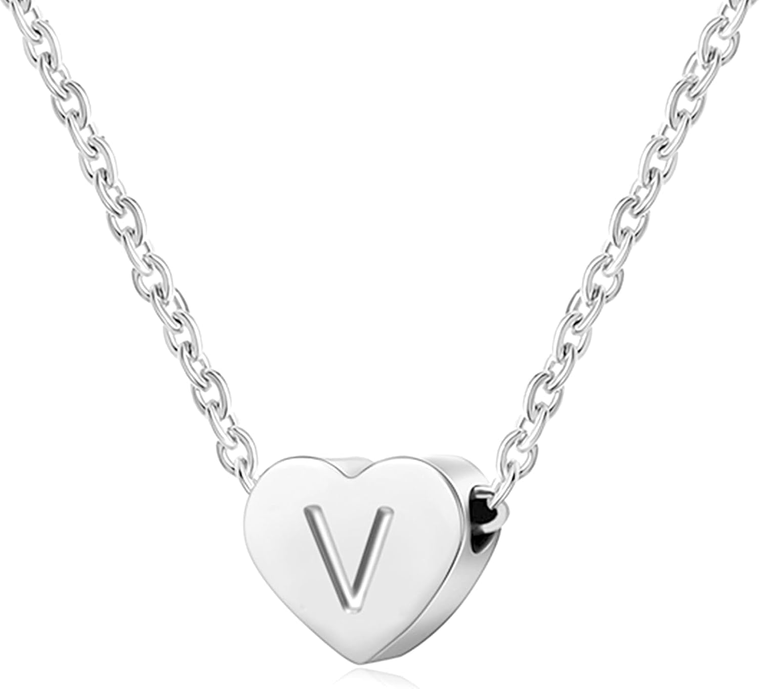 Silver Necklaces for Women Heart Initial Letter A-Z Pendant Necklace Personalized Tiny Capital Alphabet Choker Chain Birthday Jewellery Gifts for Girls Girlfriend Wife Lady