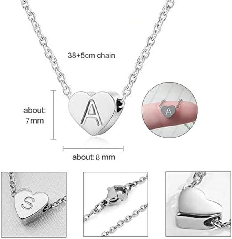 Silver Necklaces for Women Heart Initial Letter A-Z Pendant Necklace Personalized Tiny Capital Alphabet Choker Chain Birthday Jewellery Gifts for Girls Girlfriend Wife Lady