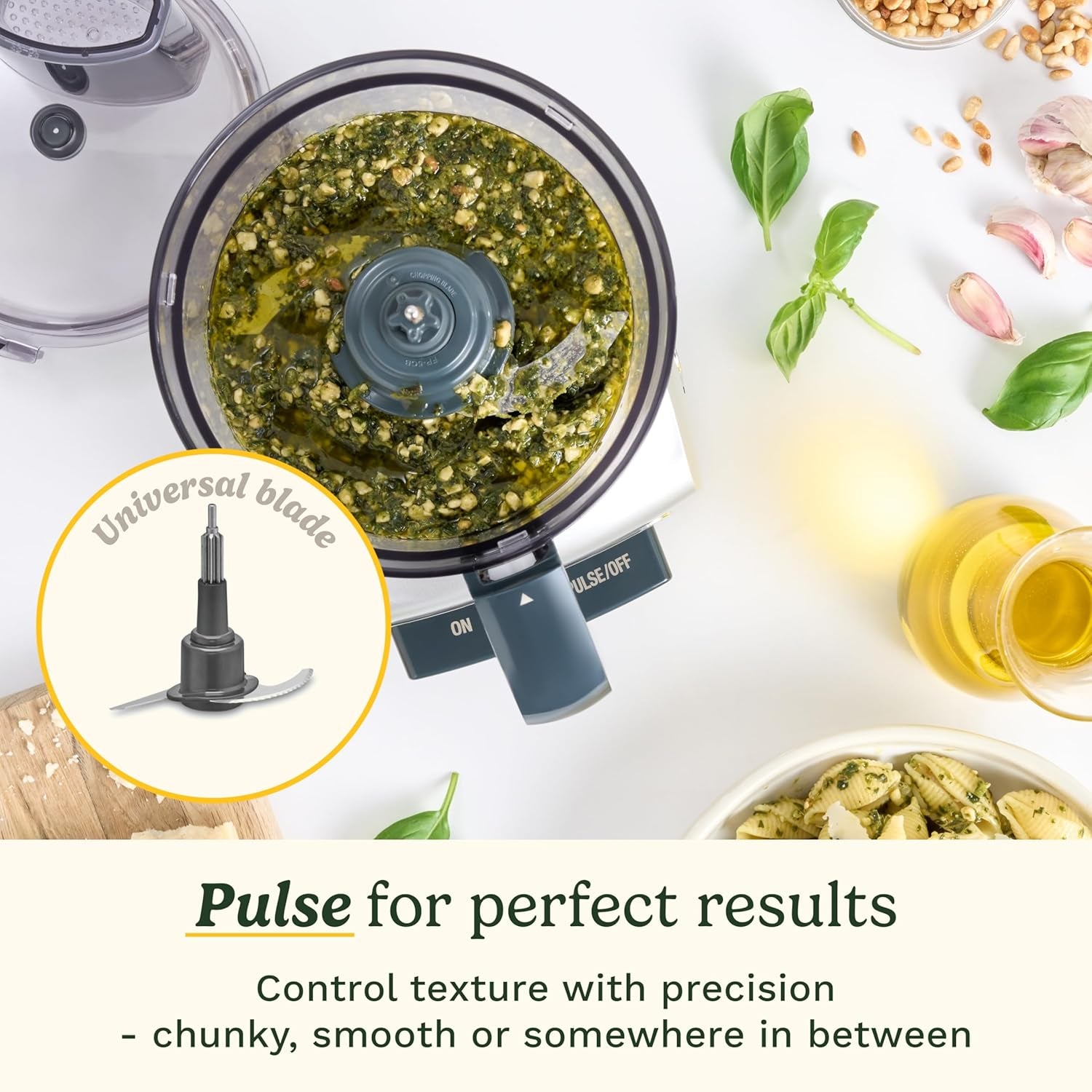 Flexprep® 1.1L Food Processor | All-In-One: Chop, Shred, Purée, Whip | Stainless Steel Blade, Reversible Shredding Disc & Whipping Blade | Bladelock™ System | One-Touch Operation and Pulse