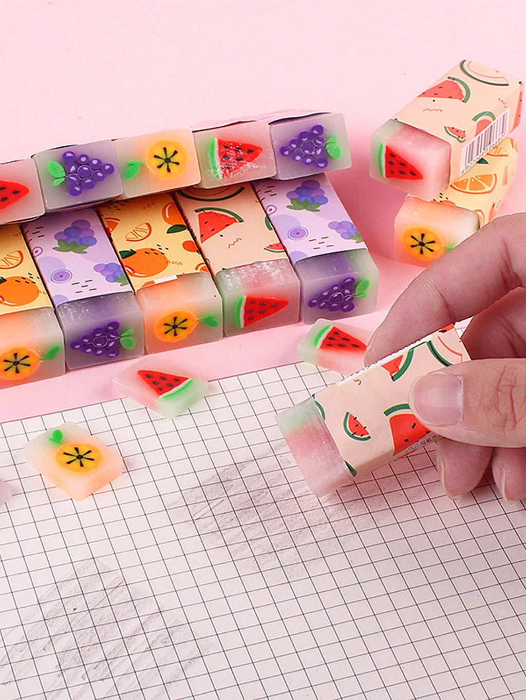 3Pcs Fruit Pattern Eraser, Creative Portable Eraser for Office, School, Student