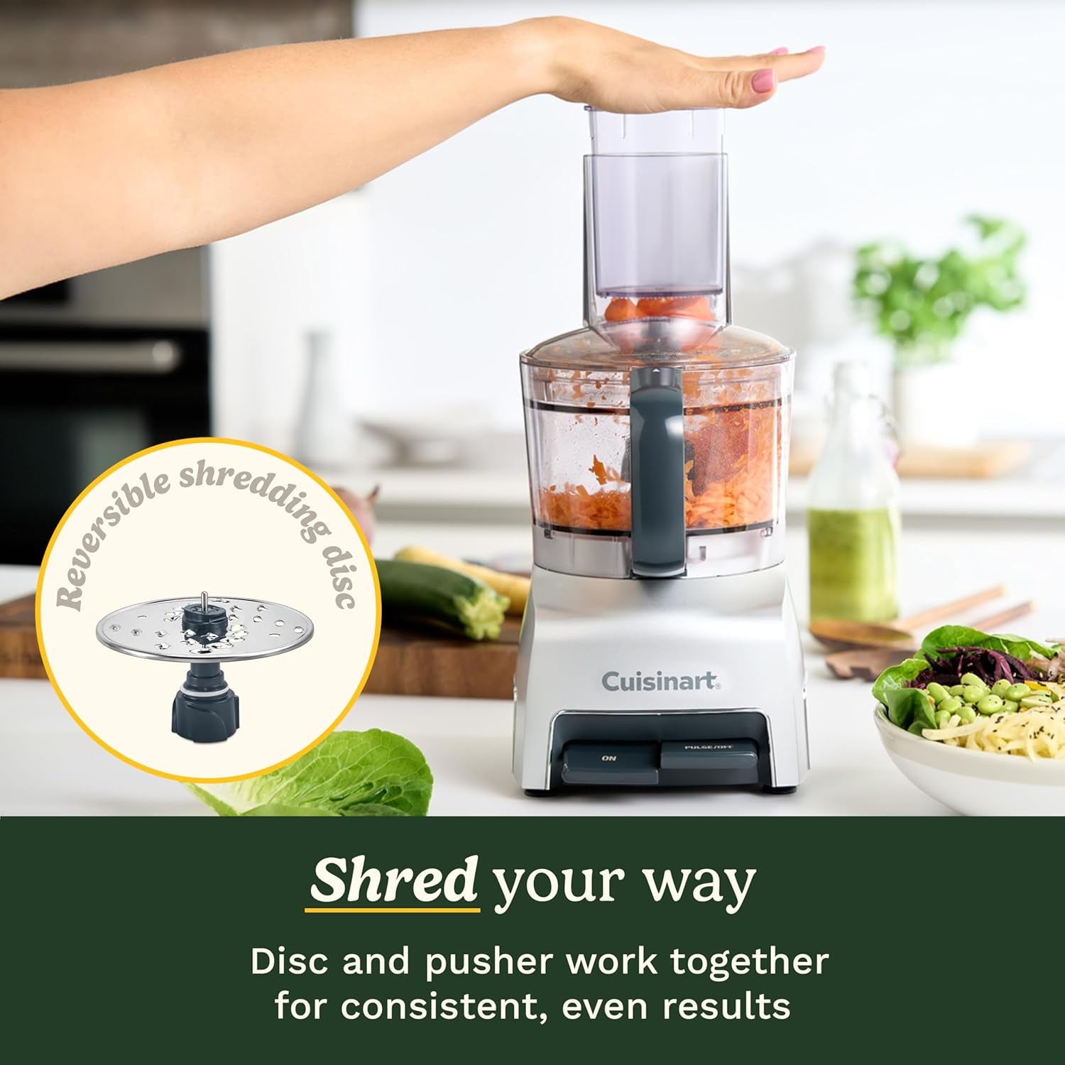 Flexprep® 1.1L Food Processor | All-In-One: Chop, Shred, Purée, Whip | Stainless Steel Blade, Reversible Shredding Disc & Whipping Blade | Bladelock™ System | One-Touch Operation and Pulse