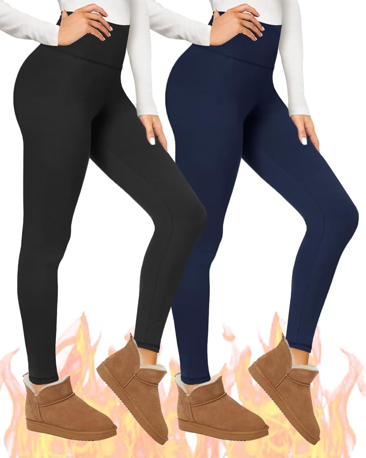 2 Pack Thermal Leggings Women UK Fleece Lined Pants High Waisted for Gym Yoga in Winter