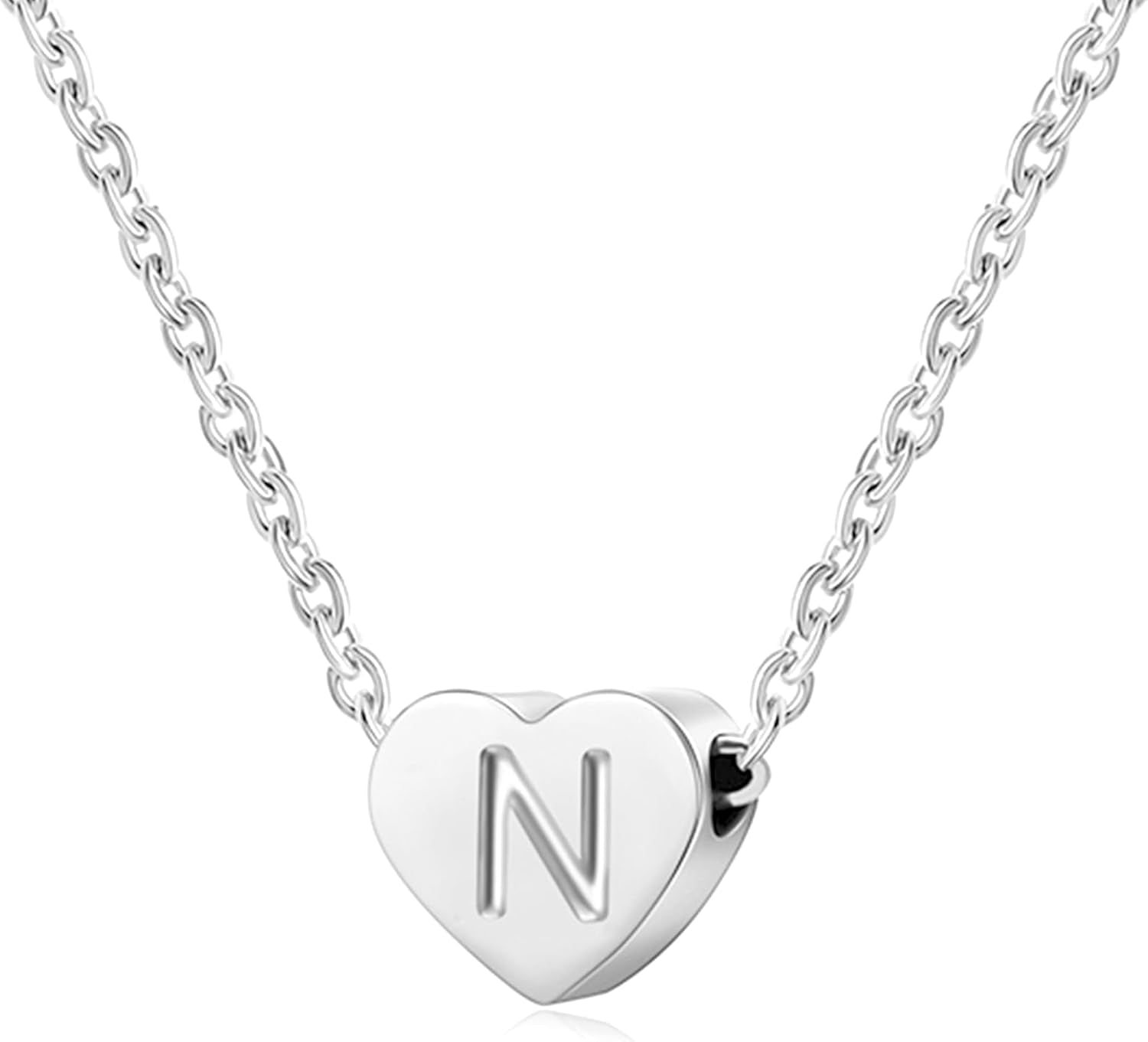 Silver Necklaces for Women Heart Initial Letter A-Z Pendant Necklace Personalized Tiny Capital Alphabet Choker Chain Birthday Jewellery Gifts for Girls Girlfriend Wife Lady