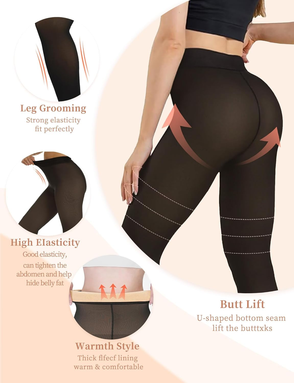 Fleece Lined Tights for Women- High Waist Fake Sheer Translucent Thermal Leggings Thick Warm Pantyhose for Winter