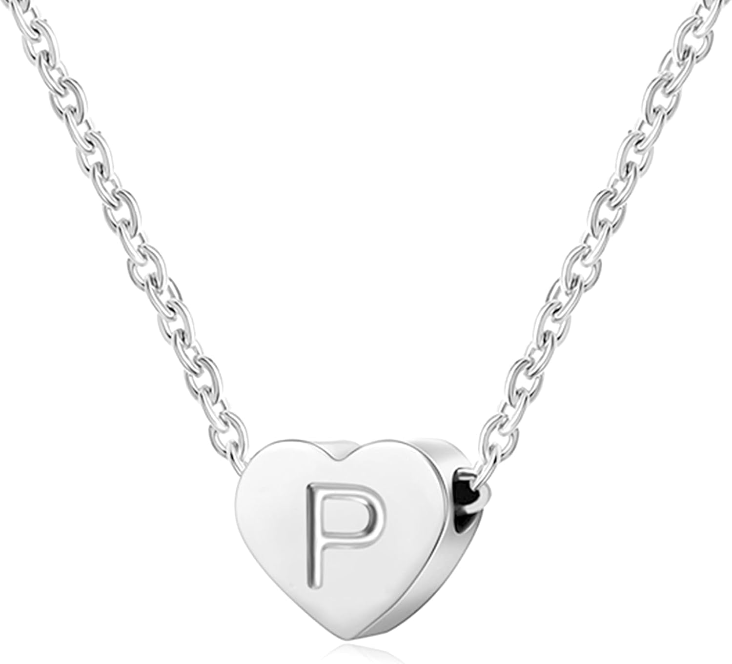 Silver Necklaces for Women Heart Initial Letter A-Z Pendant Necklace Personalized Tiny Capital Alphabet Choker Chain Birthday Jewellery Gifts for Girls Girlfriend Wife Lady
