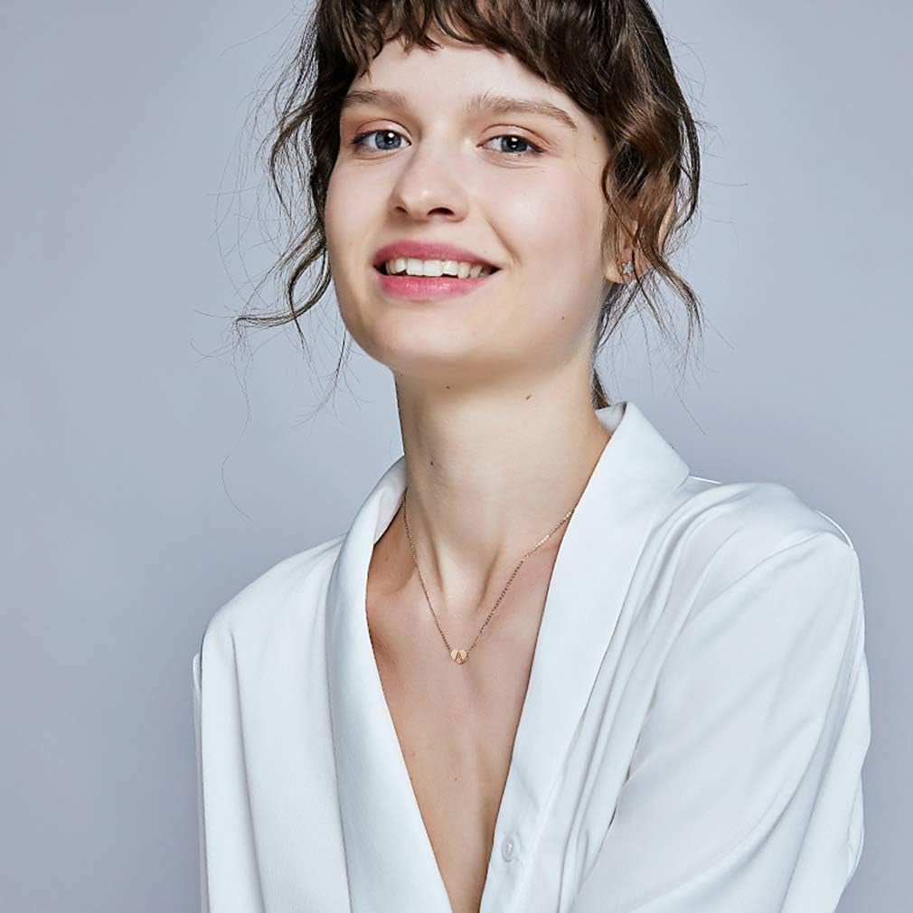 Silver Necklaces for Women Heart Initial Letter A-Z Pendant Necklace Personalized Tiny Capital Alphabet Choker Chain Birthday Jewellery Gifts for Girls Girlfriend Wife Lady