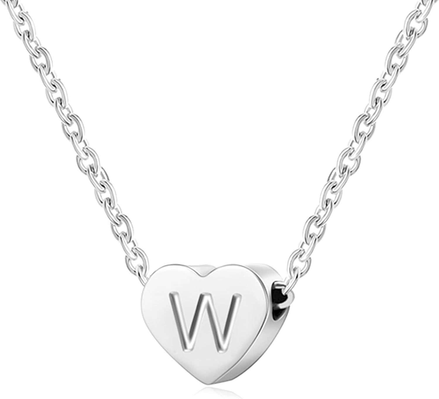Silver Necklaces for Women Heart Initial Letter A-Z Pendant Necklace Personalized Tiny Capital Alphabet Choker Chain Birthday Jewellery Gifts for Girls Girlfriend Wife Lady