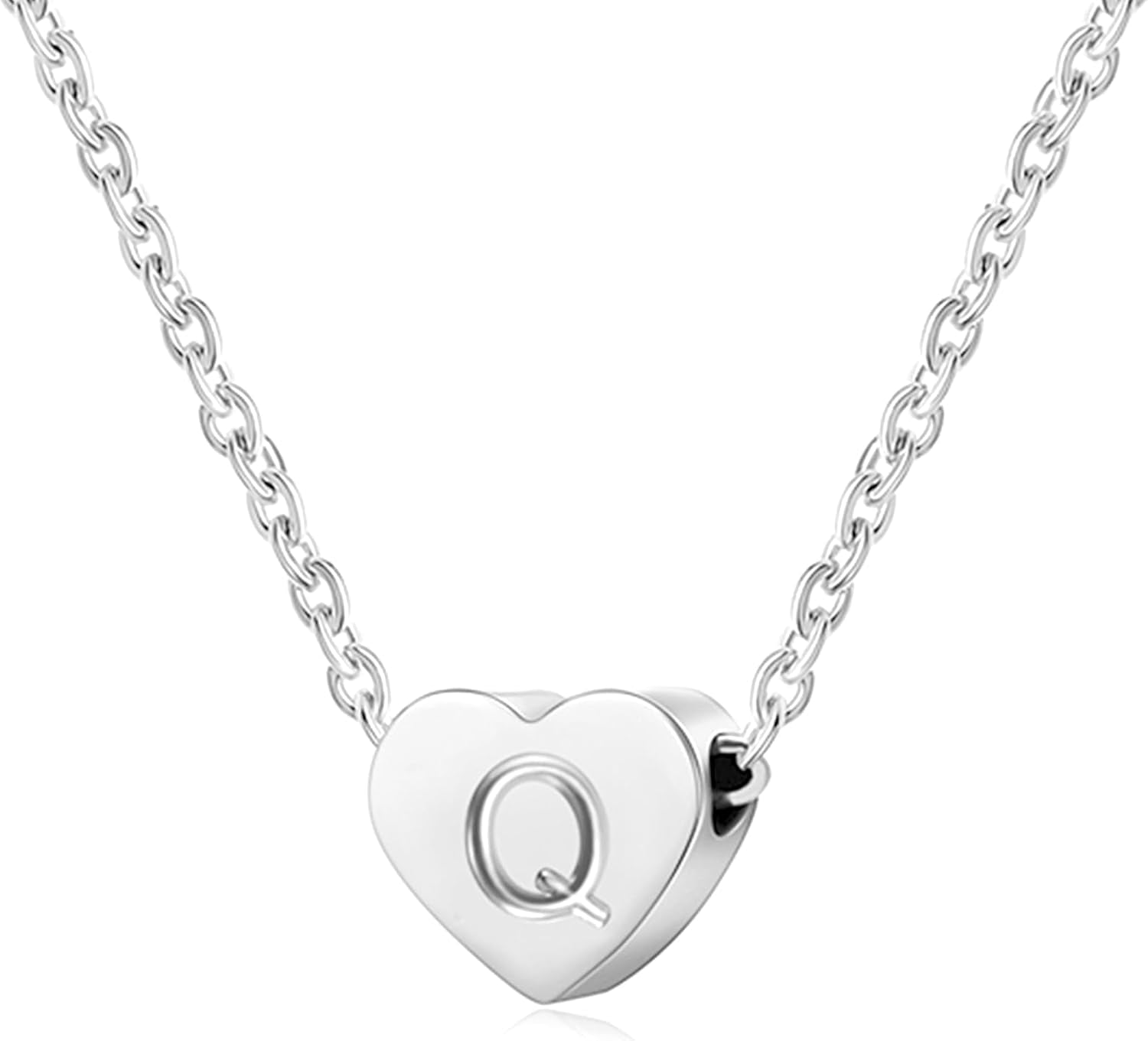 Silver Necklaces for Women Heart Initial Letter A-Z Pendant Necklace Personalized Tiny Capital Alphabet Choker Chain Birthday Jewellery Gifts for Girls Girlfriend Wife Lady